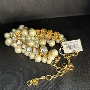 Spartina 449 “Gem Pearl Cluster Necklace” Gold and Pearl Necklace w/ Rhinestones